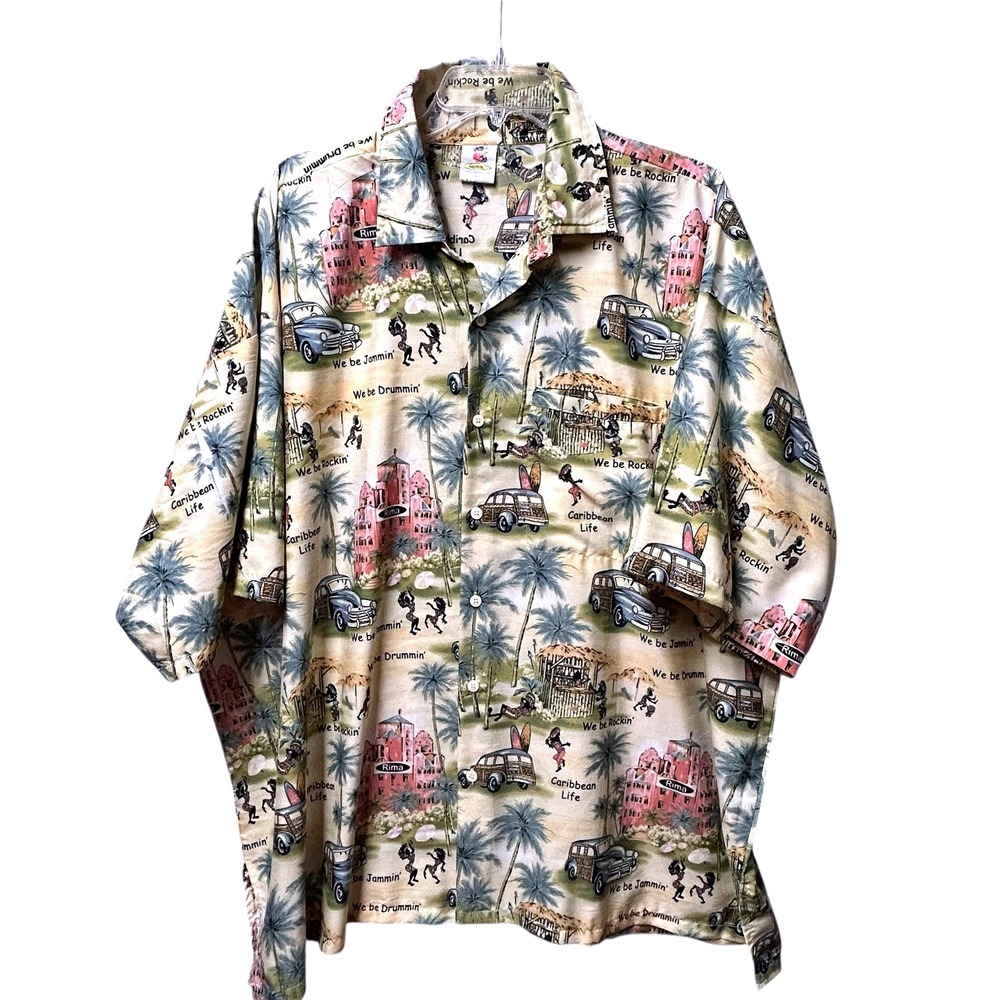 Rima Beachworld Mens XXL Hawaiian Shirt Tropical Car Palace‎ Rockin Short Sleeve